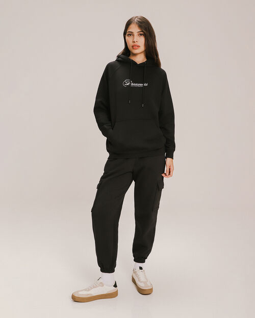 Jogger Negro Cargo De Felpa